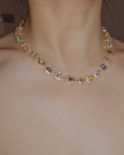 Shirley Colorful Crystal Geometric Golden Necklace