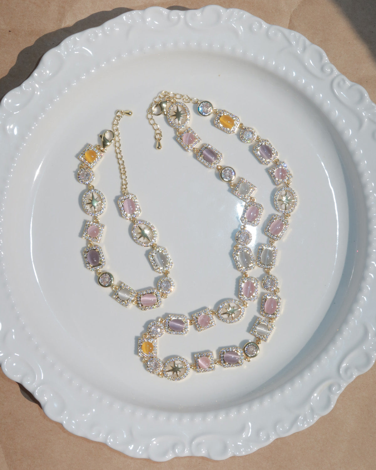 Shirley Colorful Crystal Geometric Golden Jewelry Set