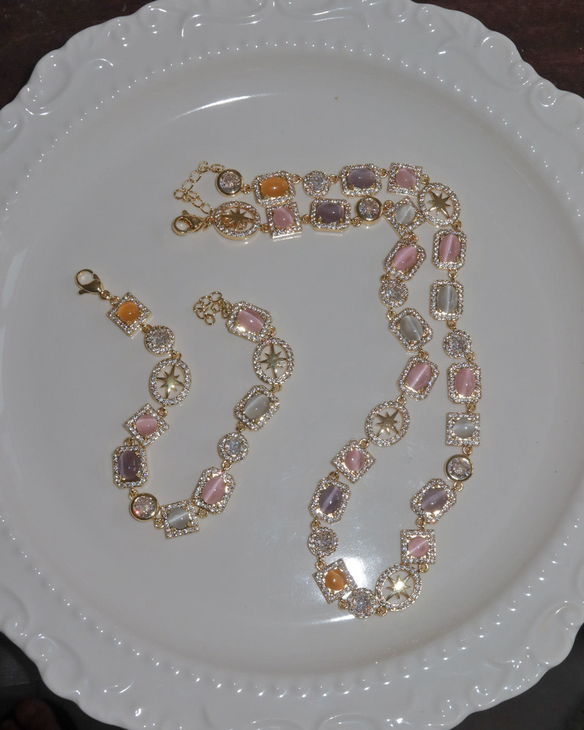 Shirley Colorful Crystal Geometric Golden Jewelry Set