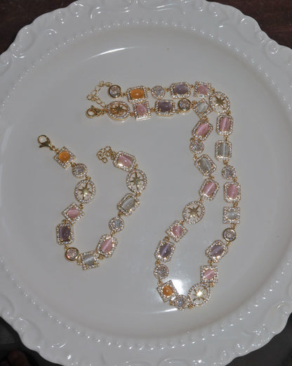Shirley Colorful Crystal Geometric Golden Jewelry Set