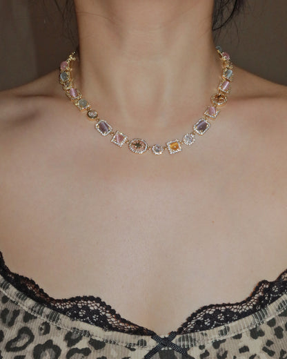 Shirley Colorful Crystal Geometric Golden Necklace