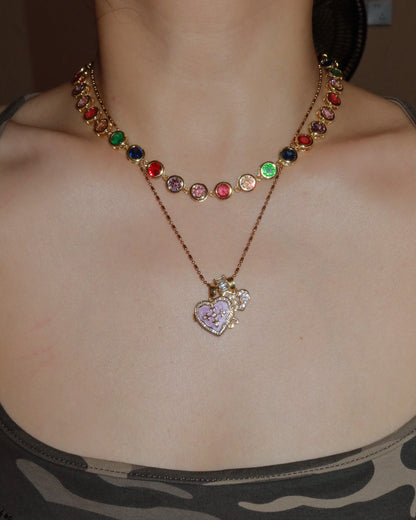 Lillian Rainbow Color Block Layered Golden Necklace