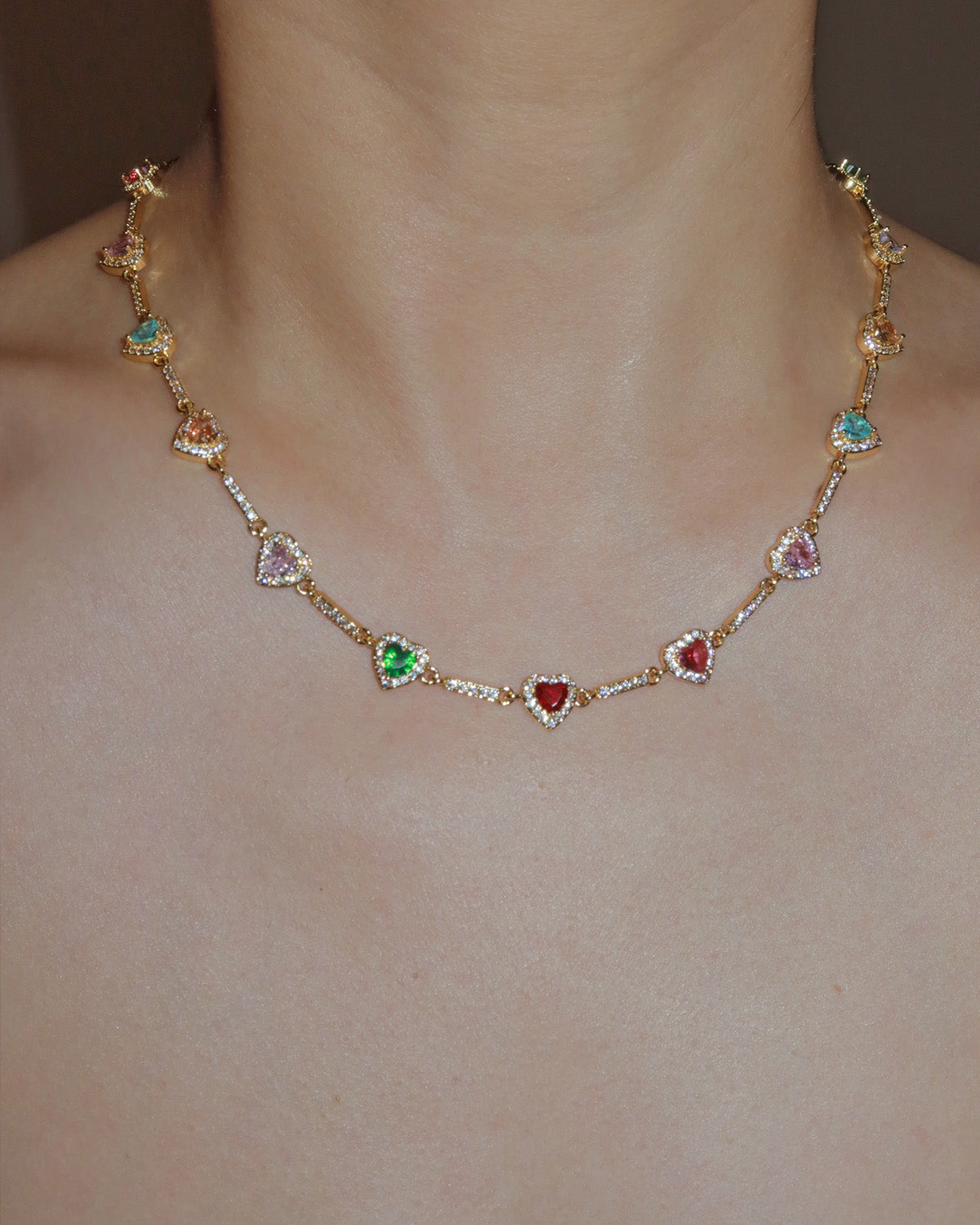 Amour Rainbow Colorful Heart Golden Necklace & Bracelet