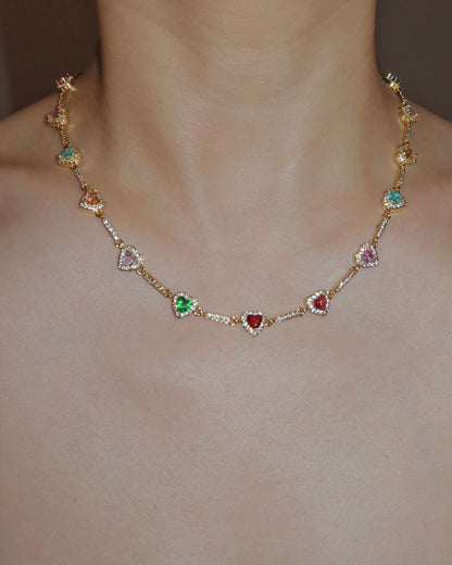 Amour Rainbow Colorful Heart Golden Necklace & Bracelet