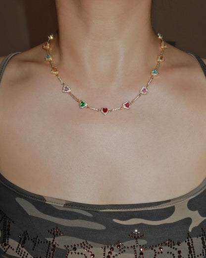 Amour Rainbow Colorful Heart Golden Necklace & Bracelet