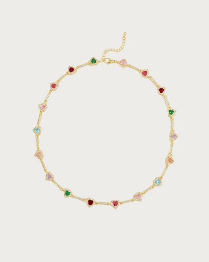 Amour Rainbow Colorful Heart Golden Bracelet & Necklace