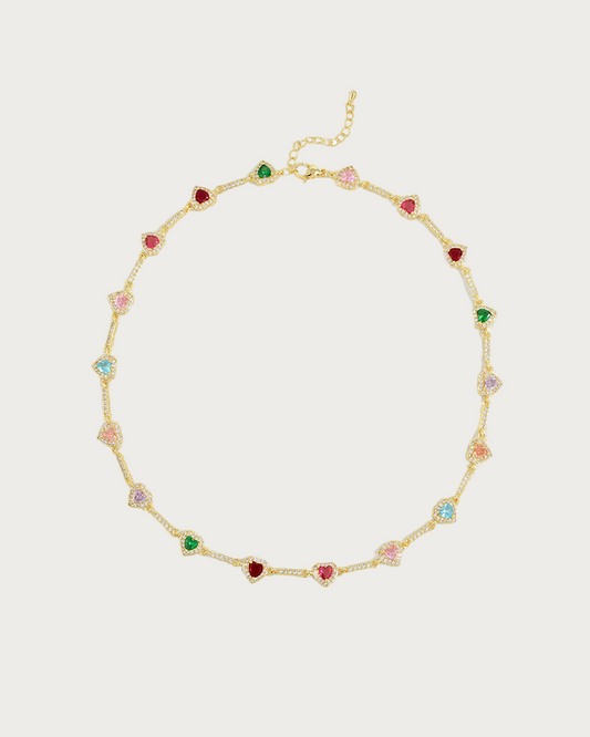 Amour Rainbow Colorful Heart Golden Necklace & Bracelet