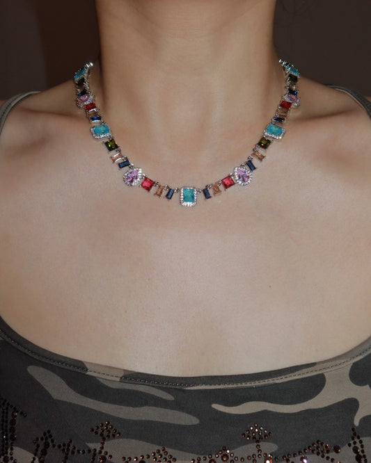 Prism Colorful Crystal Silver Necklace & Bracelet