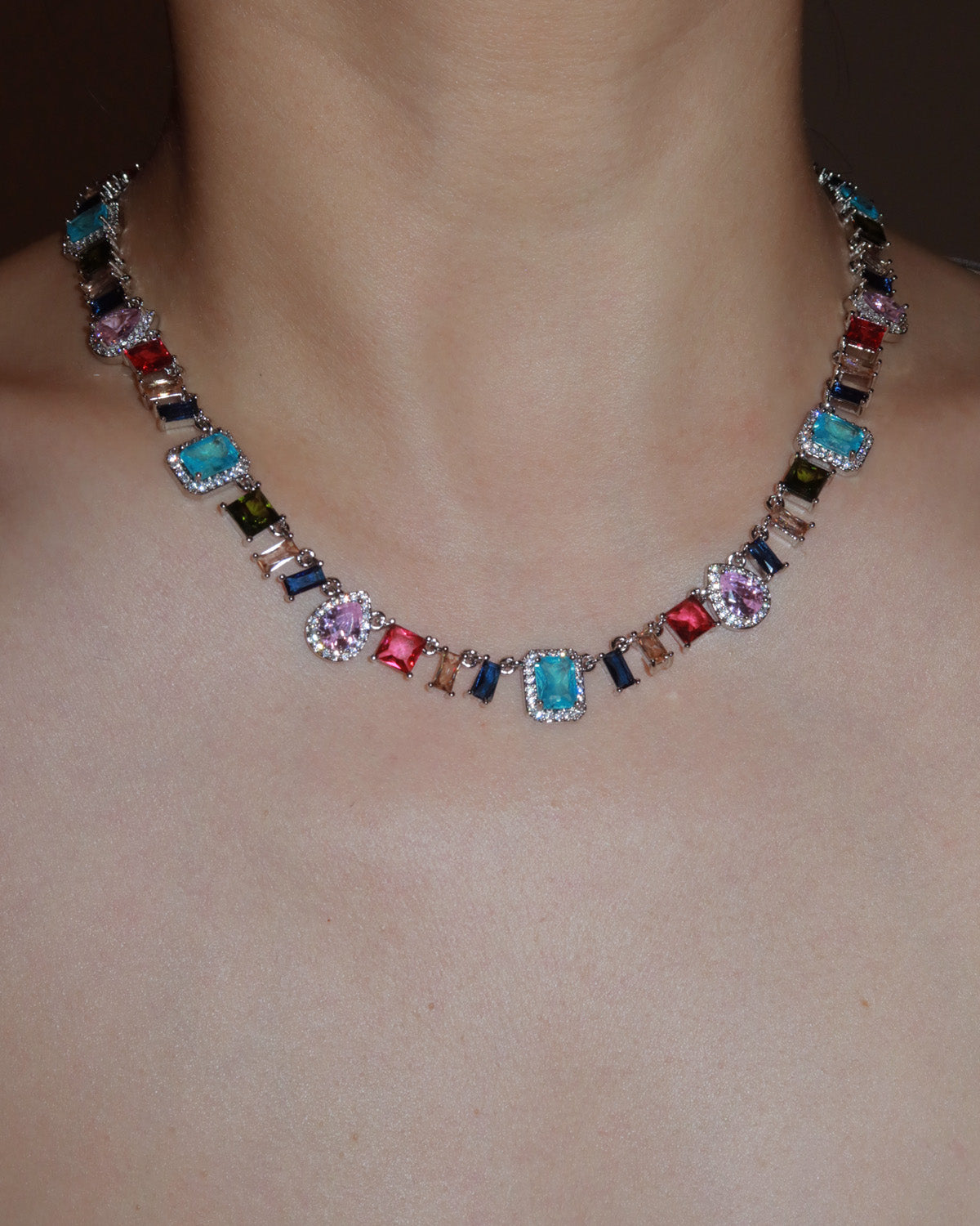 Prism Colorful Crystal Silver Jewelry Set