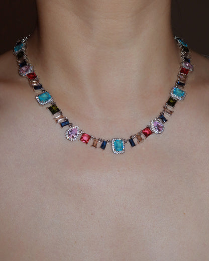 Prism Colorful Crystal Silver Jewelry Set