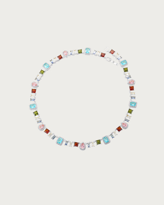 Prism Colorful Crystal Silver Necklace & Bracelet