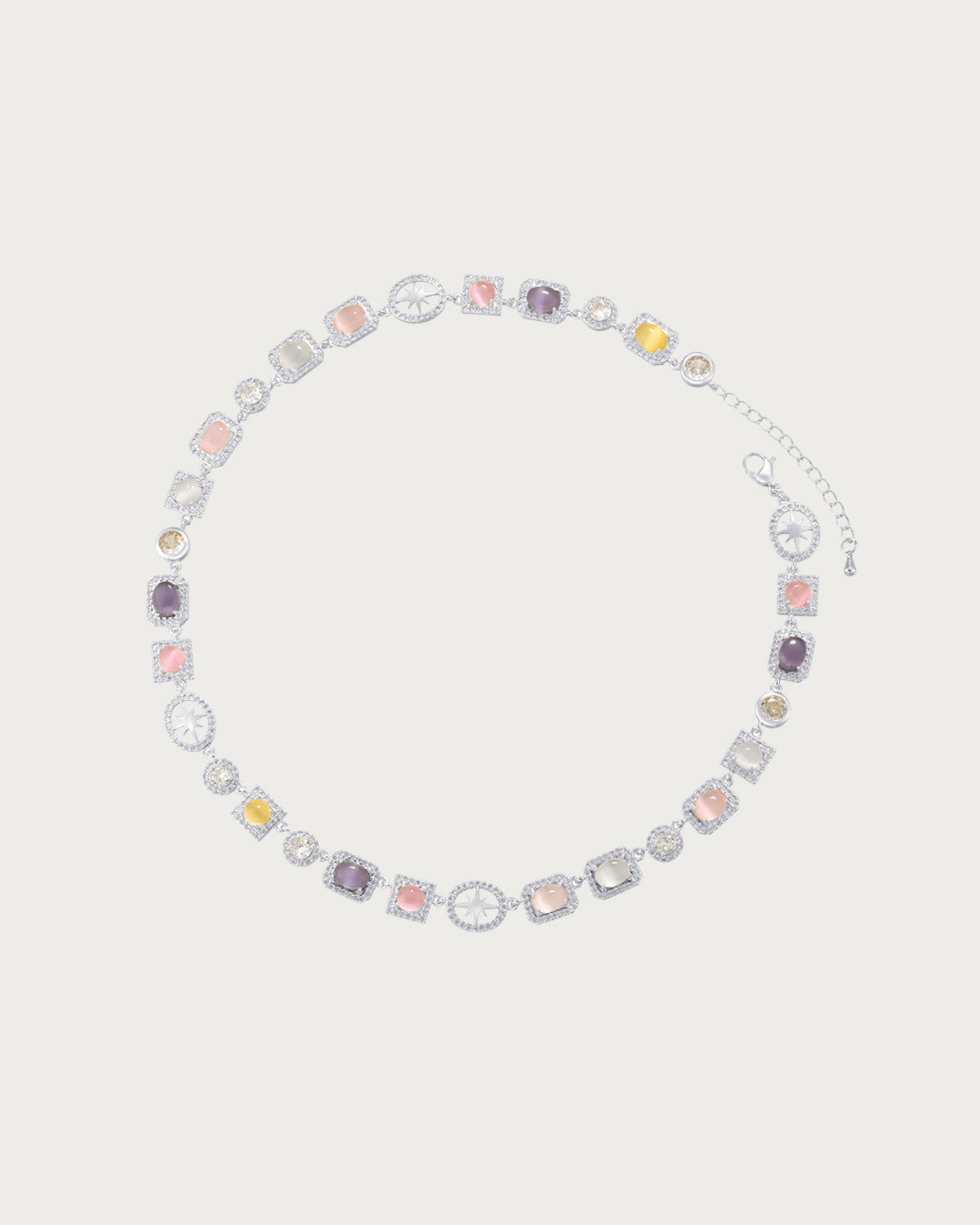 Shirley Colorful Crystal Geometric Silver Necklace & Bracelet
