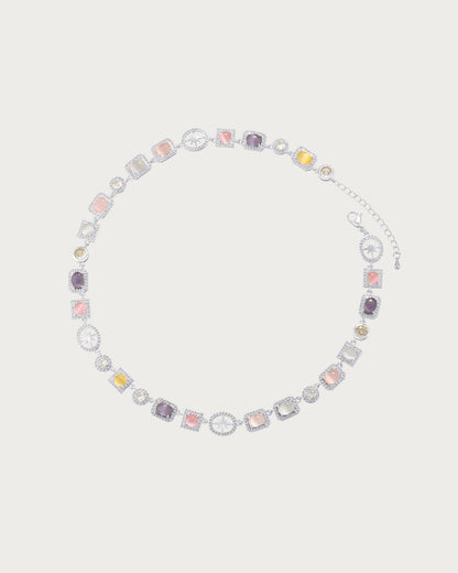 Shirley Colorful Crystal Geometric Silver Necklace & Bracelet