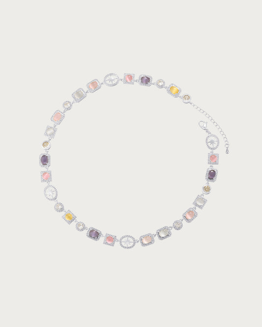 Shirley Colorful Crystal Geometric Silver Necklace & Bracelet