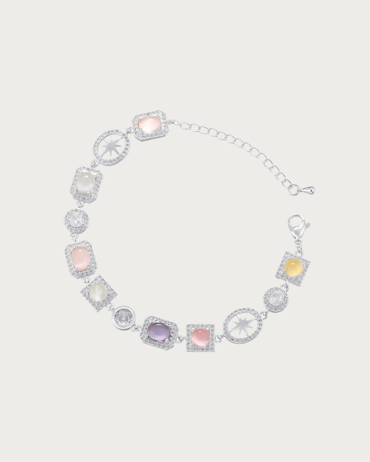 Shirley Colorful Crystal Geometric Silver Necklace & Bracelet