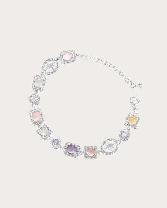 Shirley Colorful Crystal Geometric Silver Bracelet & Necklace