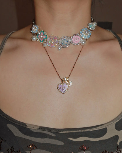 Fairy Pastel Flower Pearl Silver Chocker Necklace