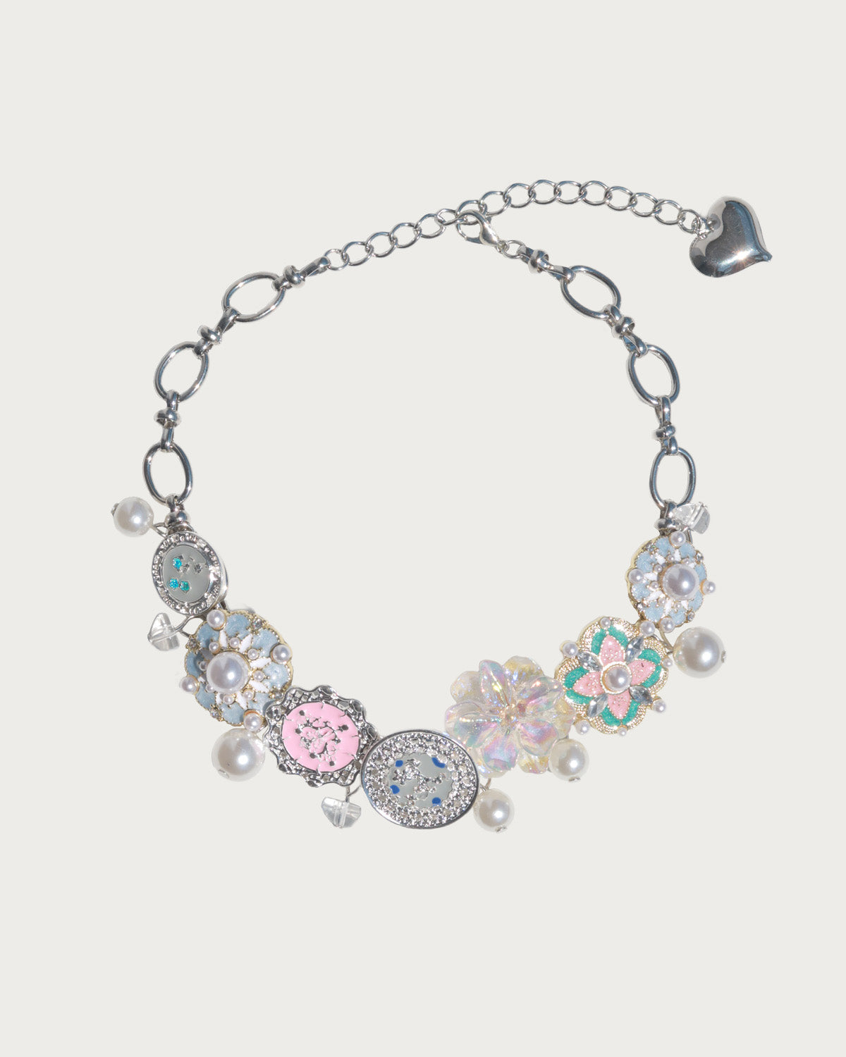 Fairy Pastel Flower Pearl Silver Chocker Necklace