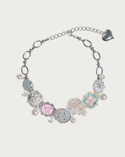 Fairy Pastel Flower Pearl Silver Chocker Necklace