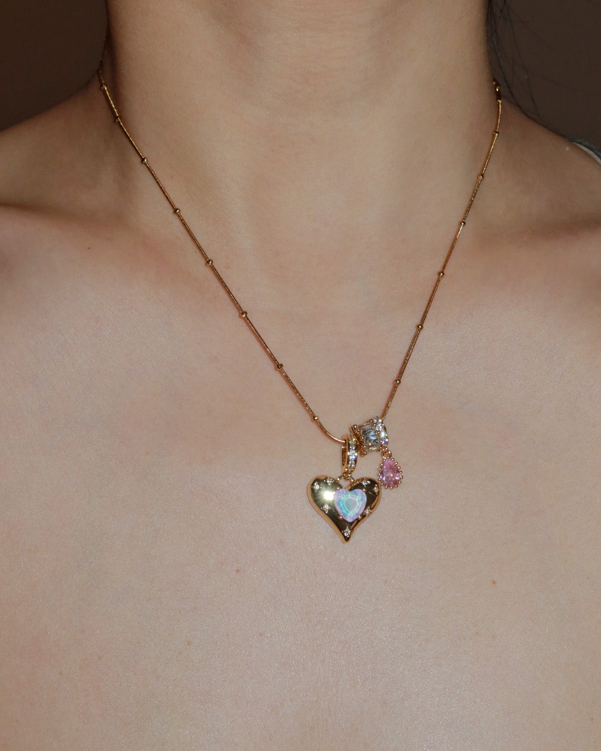 Seraphina Iridescent Heart Golden Pendant Necklace