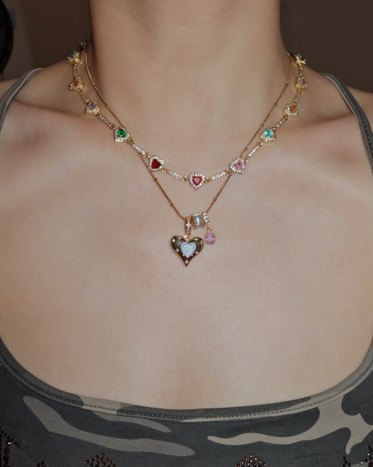Seraphina Iridescent Heart Golden Pendant Necklace