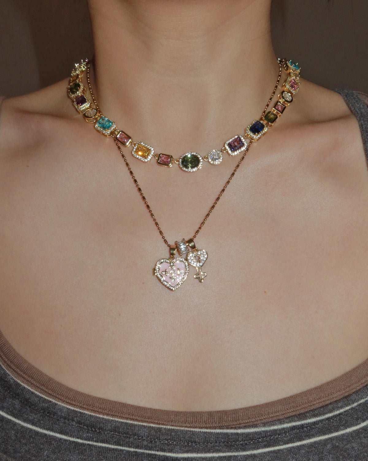 Genevieve Pink Reliquary Heart Golden Pendant Necklace