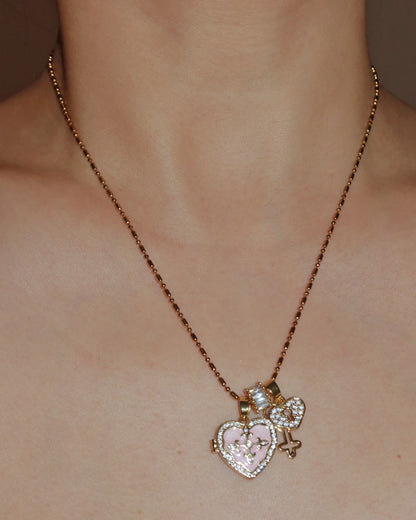 Genevieve Pink Reliquary Heart Golden Pendant Necklace