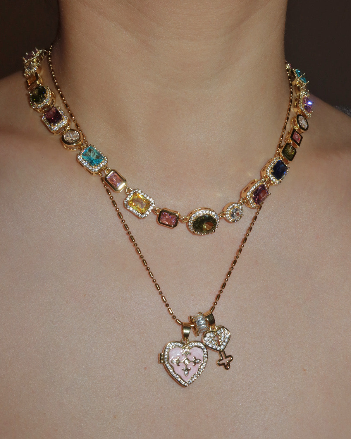 Beatrice Art Deco Gemstone Golden Necklace