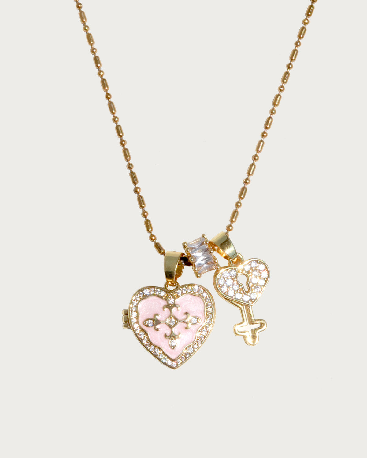 Genevieve Pink Reliquary Heart Golden Pendant Necklace