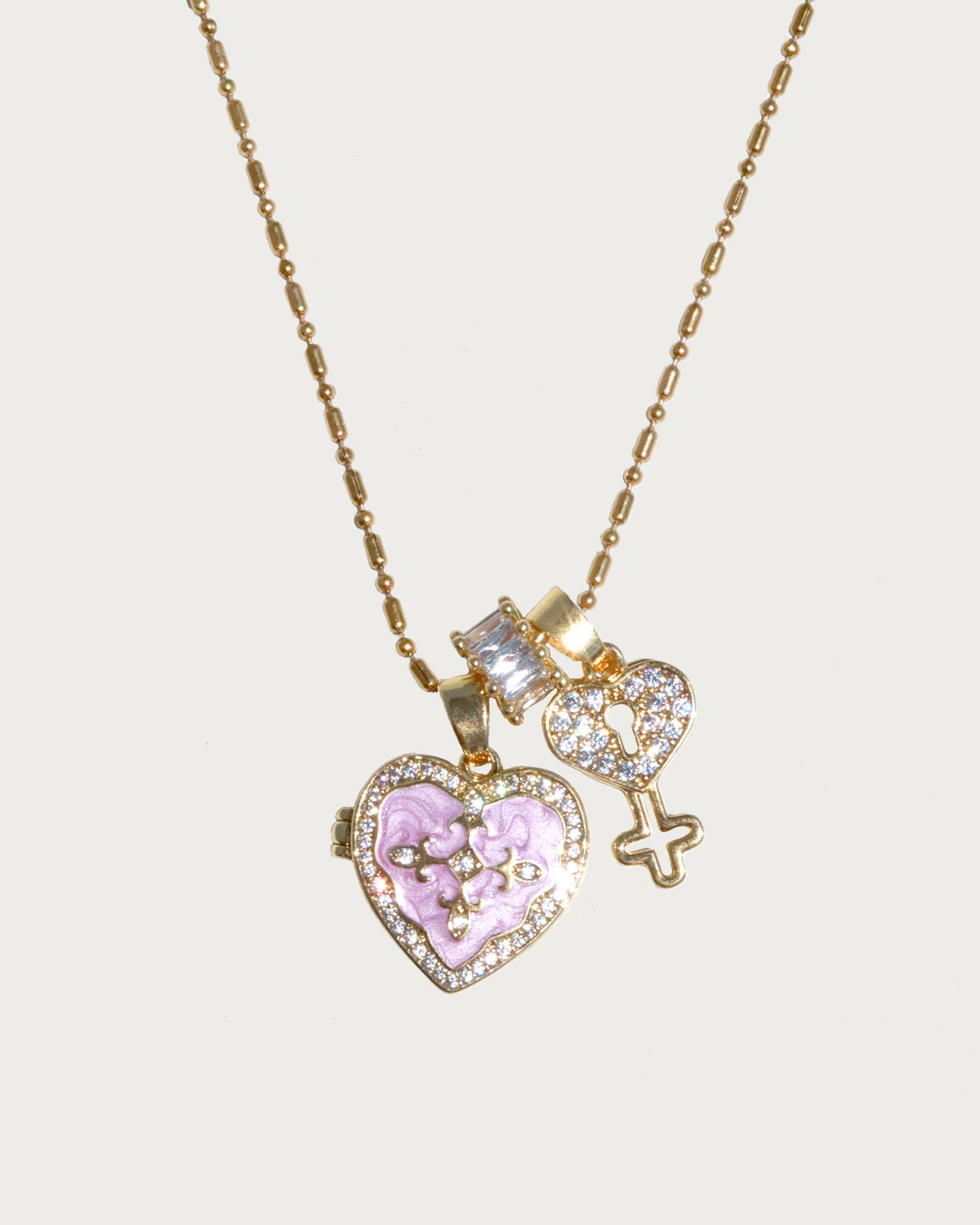 Genevieve Pink Reliquary Heart Golden Pendant Necklace
