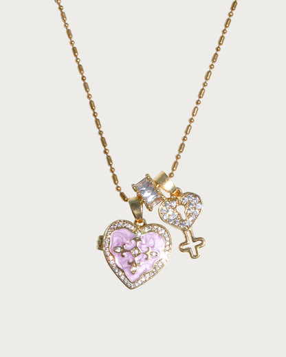 Genevieve Pink Reliquary Heart Golden Pendant Necklace