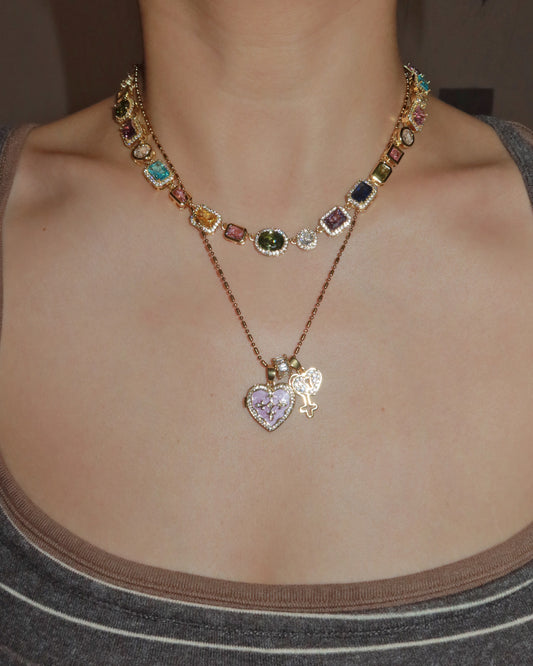 Genevieve Purple Reliquary Heart Golden Pendant Necklace