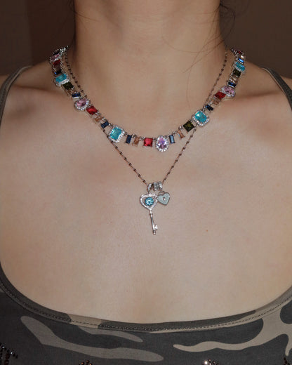 Prism Colorful Crystal Silver Necklace & Bracelet