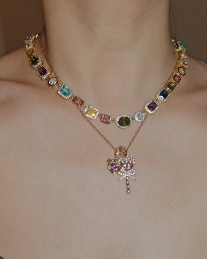 Aimee Heart Crystal Bow Golden Pendant Necklace
