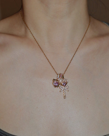 Aimee Heart Crystal Bow Golden Pendant Necklace