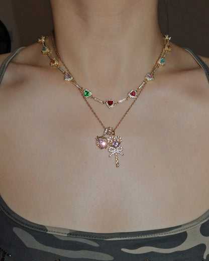 Aimee Heart Crystal Bow Golden Pendant Necklace