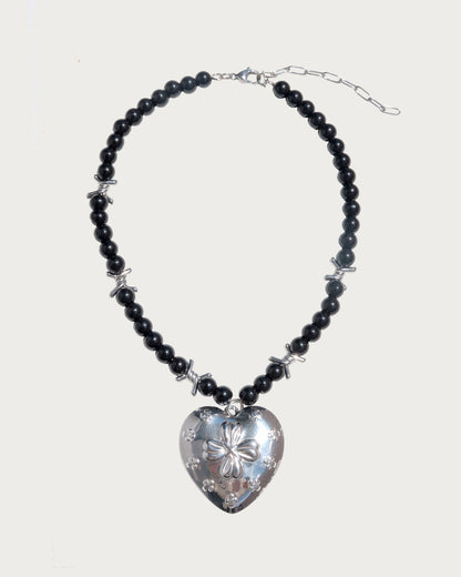 Lia Pearl Bloom Heart Silver Necklace