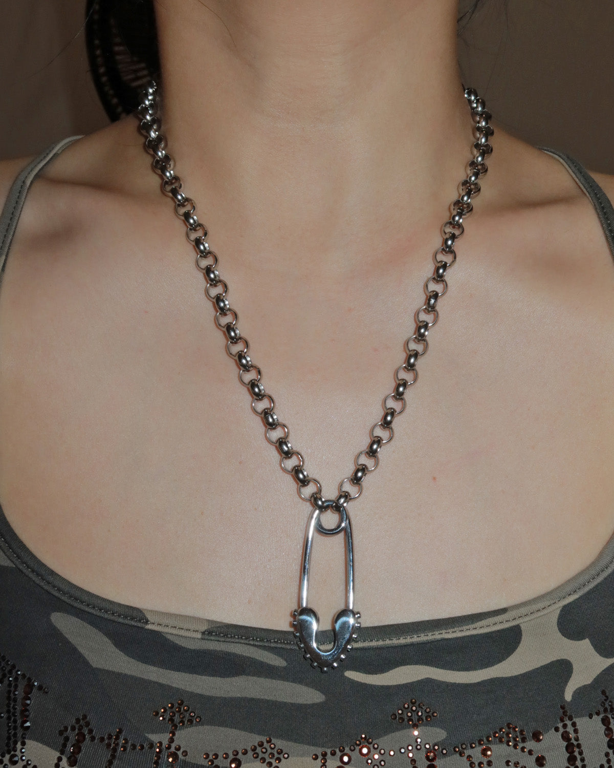 Zella Charm Safety Pin Silver Pendant Necklace