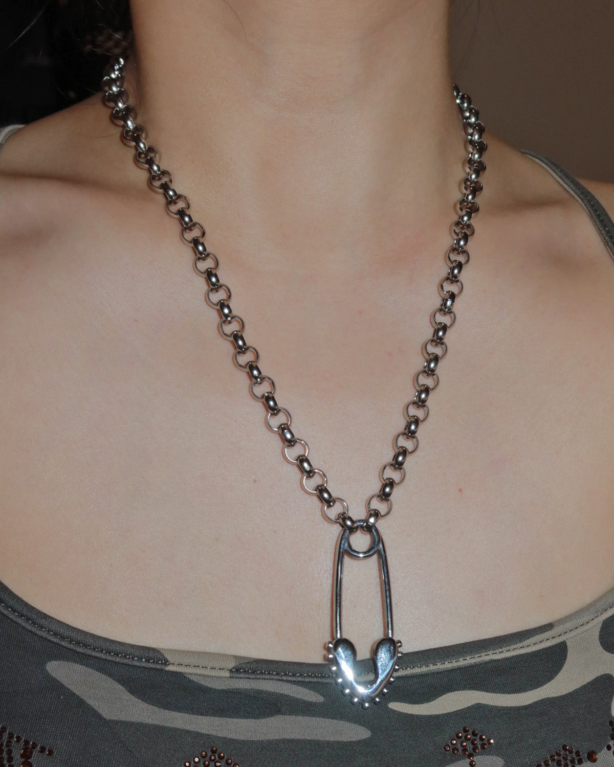 Zella Charm Safety Pin Silver Pendant Necklace