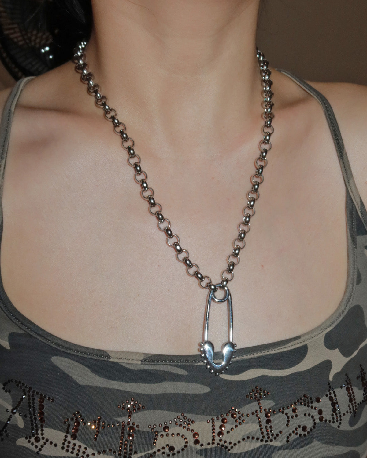 Zella Charm Safety Pin Silver Pendant Necklace