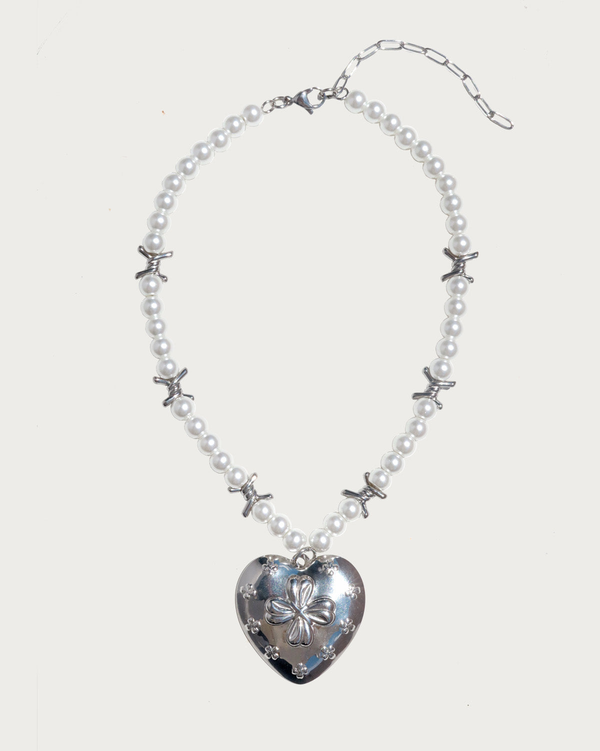 Lia Pearl Bloom Heart Silver Necklace