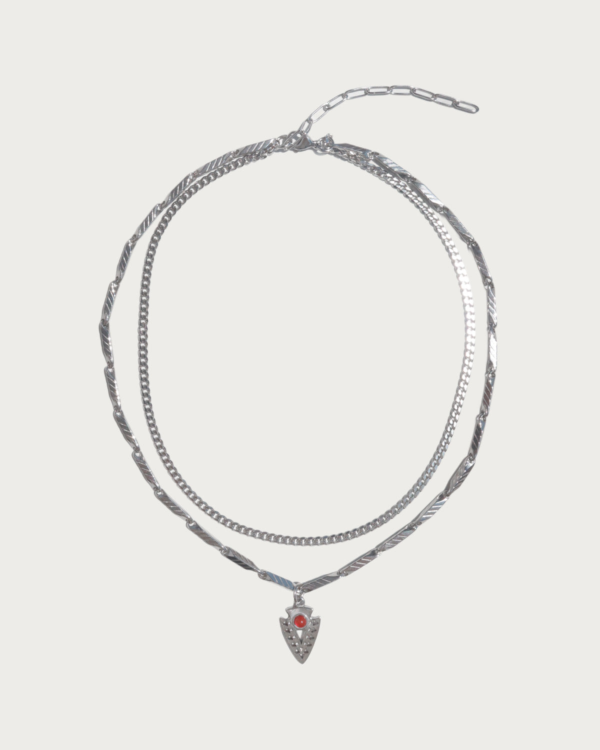 Nyra Tribal Arrowhead Layered Silver Pendant Necklace