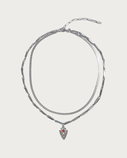 Nyra Tribal Arrowhead Layered Silver Pendant Necklace