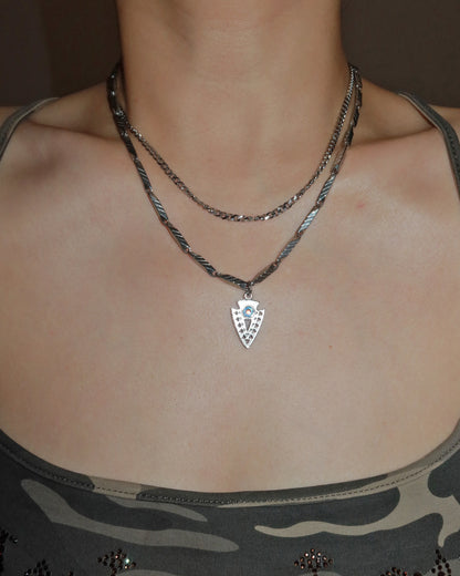 Nyra Tribal Arrowhead Layered Silver Pendant Necklace