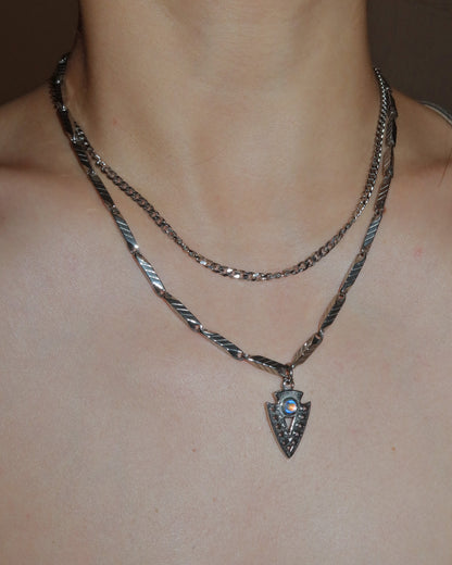 Nyra Tribal Arrowhead Layered Silver Pendant Necklace