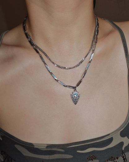 Nyra Tribal Arrowhead Layered Silver Pendant Necklace