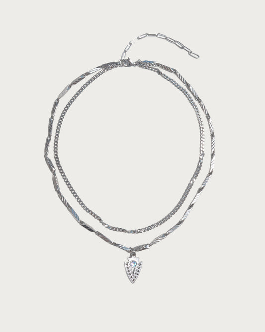 Nyra Tribal Arrowhead Layered Silver Pendant Necklace