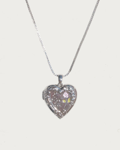 Amora Rose Silver Heart Locket Necklace
