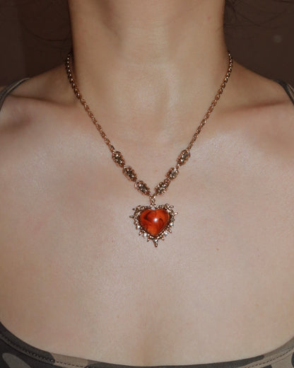 Dahlia Vintage Gothic Heart Crystal Thorn Golden Pendant Necklace