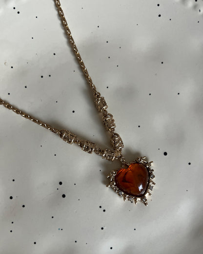 Dahlia Vintage Gothic Heart Crystal Thorn Golden Pendant Necklace